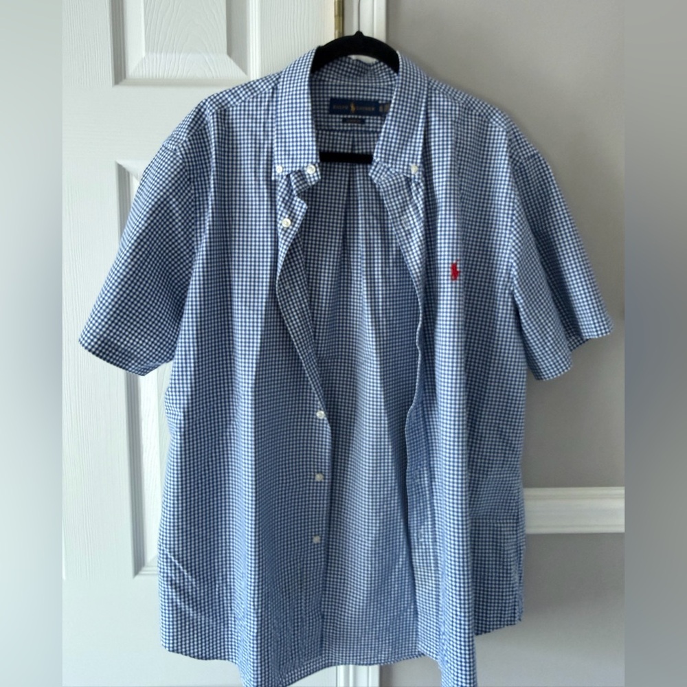 Ralph Lauren Blue and White Gingham Short-Sleeve Button-Down Shirt